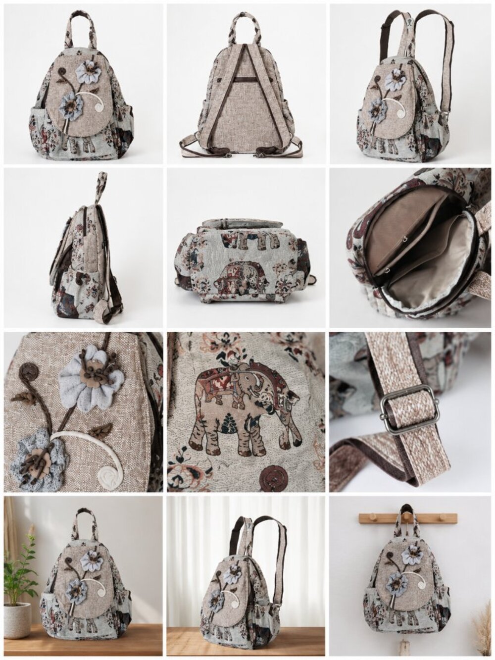 Boho Elephant Embroidered Mini Backpack NWT Floral Travel Festival Bag